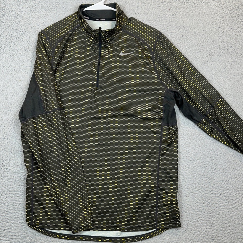 Nike Running Shirt Mens Large Dri-FIT Black Yellow Quarter-Zip Pullover Athletic